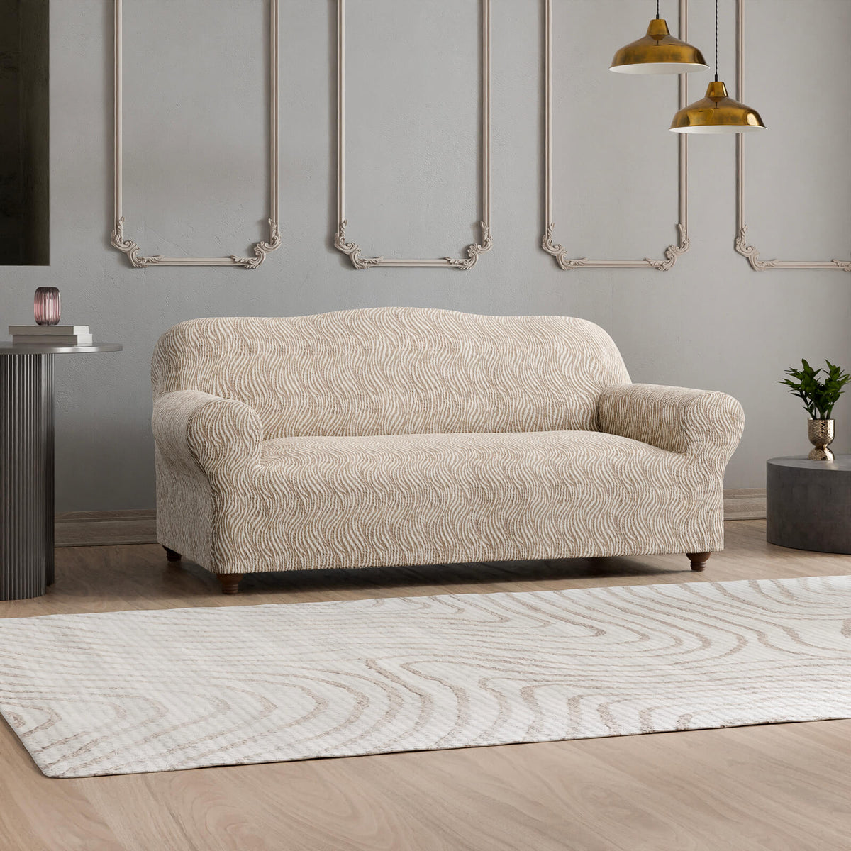 Jacquard 3D - Funda Sofa 3 cuerpos Beige Vento