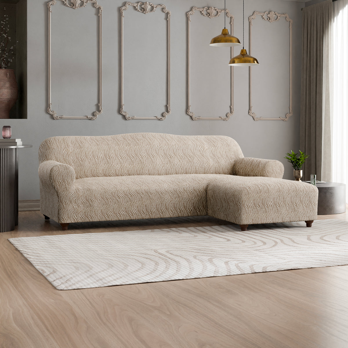 Jacquard 3D - Funda Sofa L Derecho Beige Vento