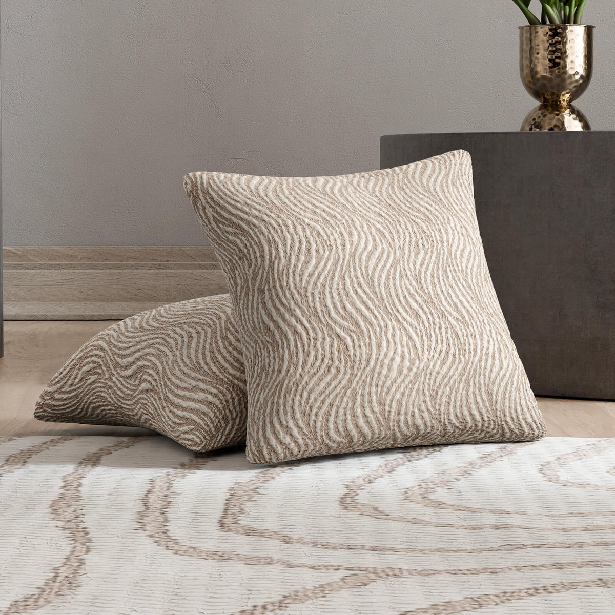 Jacquard 3D - 2 Fundas Cojines Beige Vento