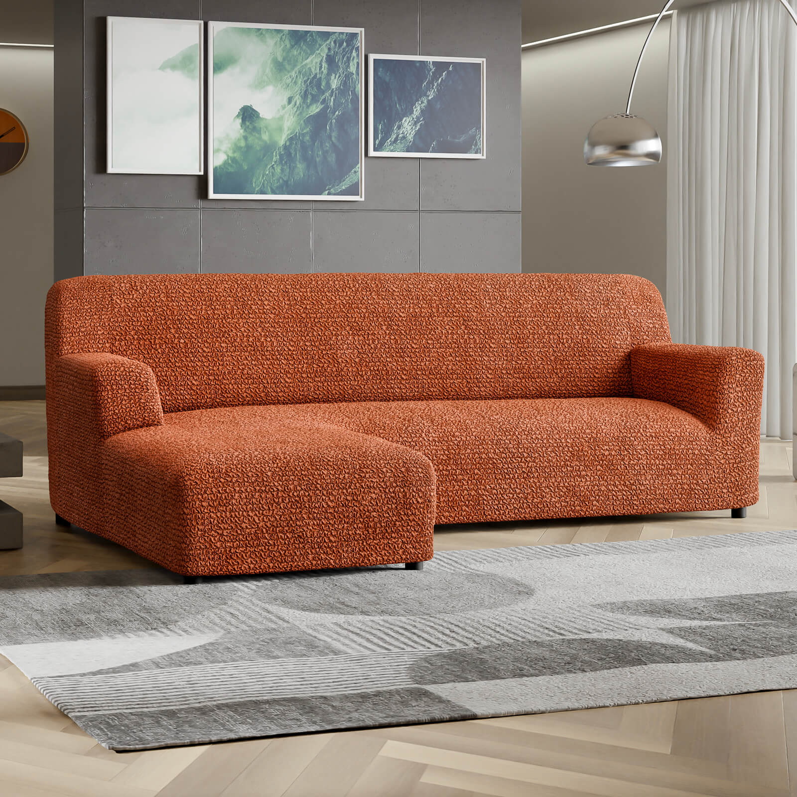 Microfibra - Funda Sofa L Izquierdo Terracota