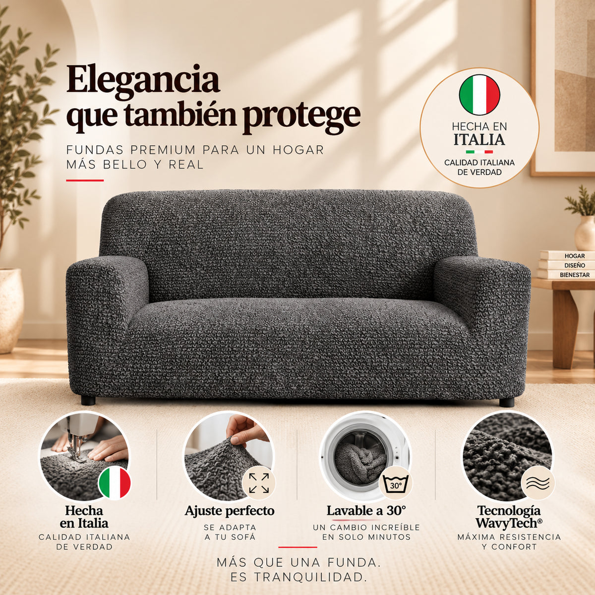 Microfibra - Funda Sofa 2 cuerpos Charcoal
