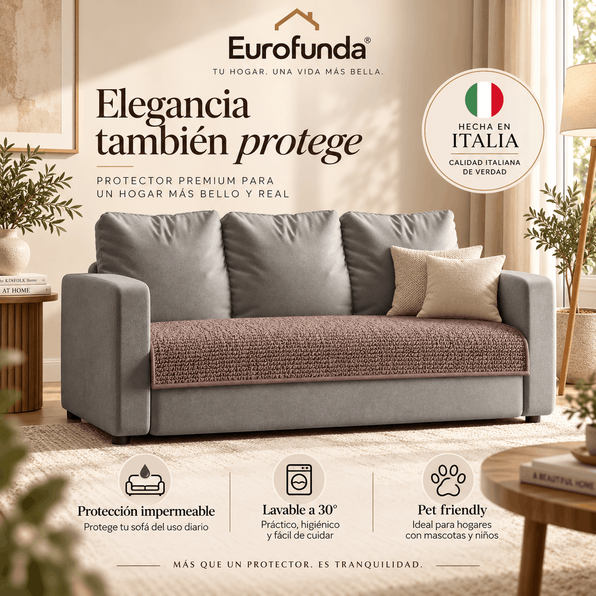 Protector Impermeable para Sofa 3 cuerpos Café Rosado