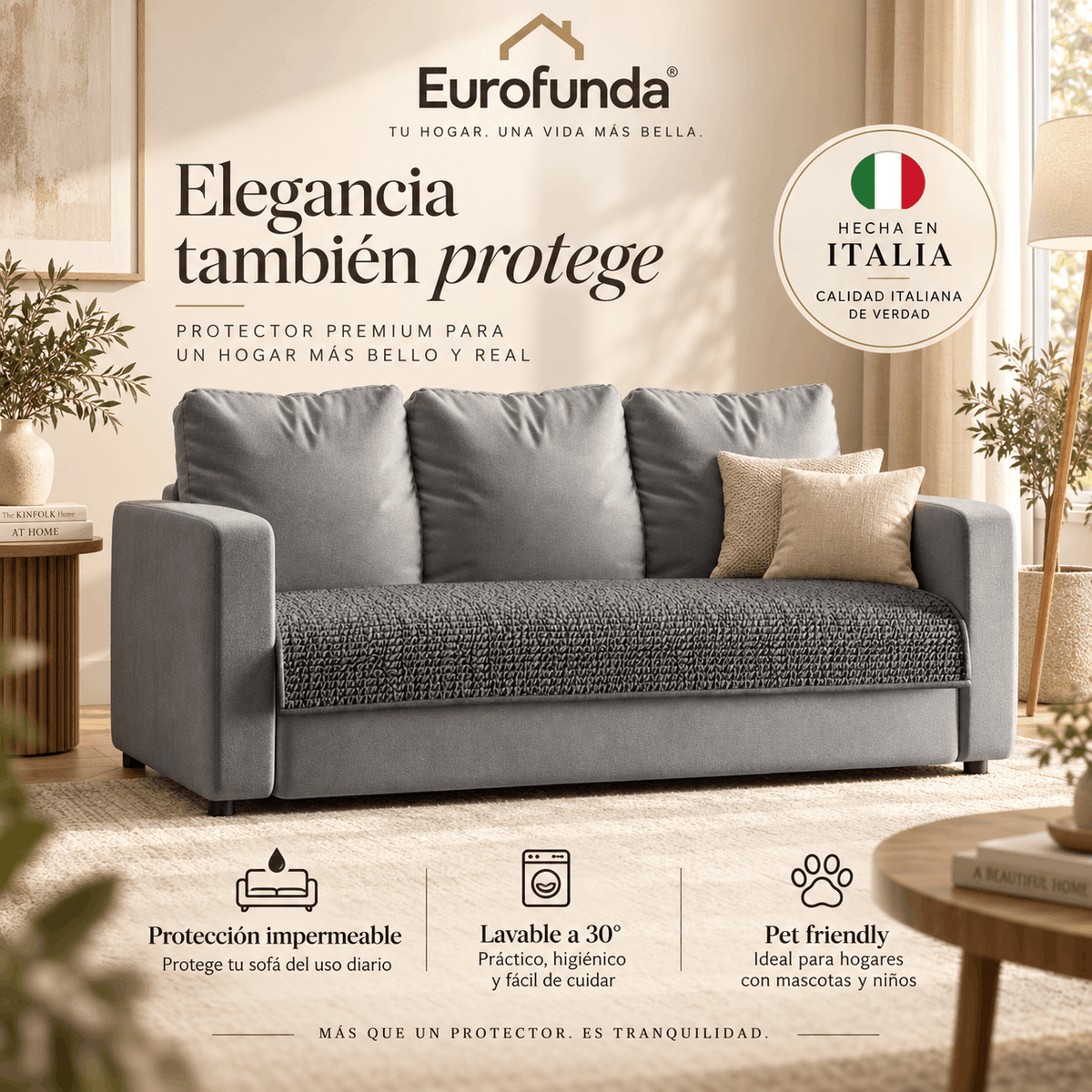 Protector Impermeable para Sofa 3 cuerpos Gris