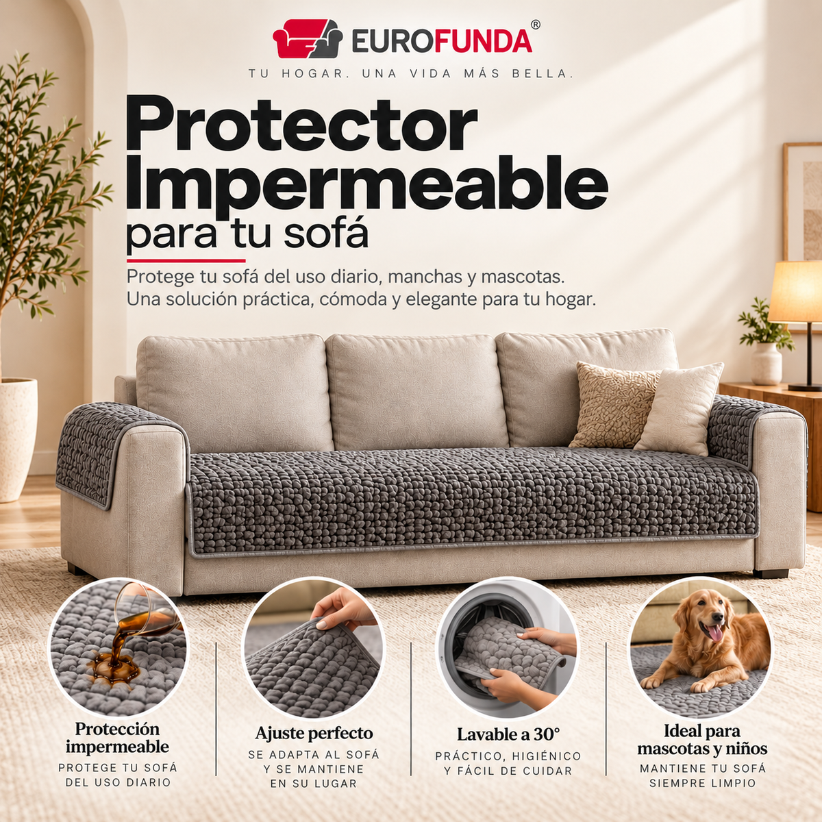 Protector Impermeable para Sofa 3 cuerpos Pearl